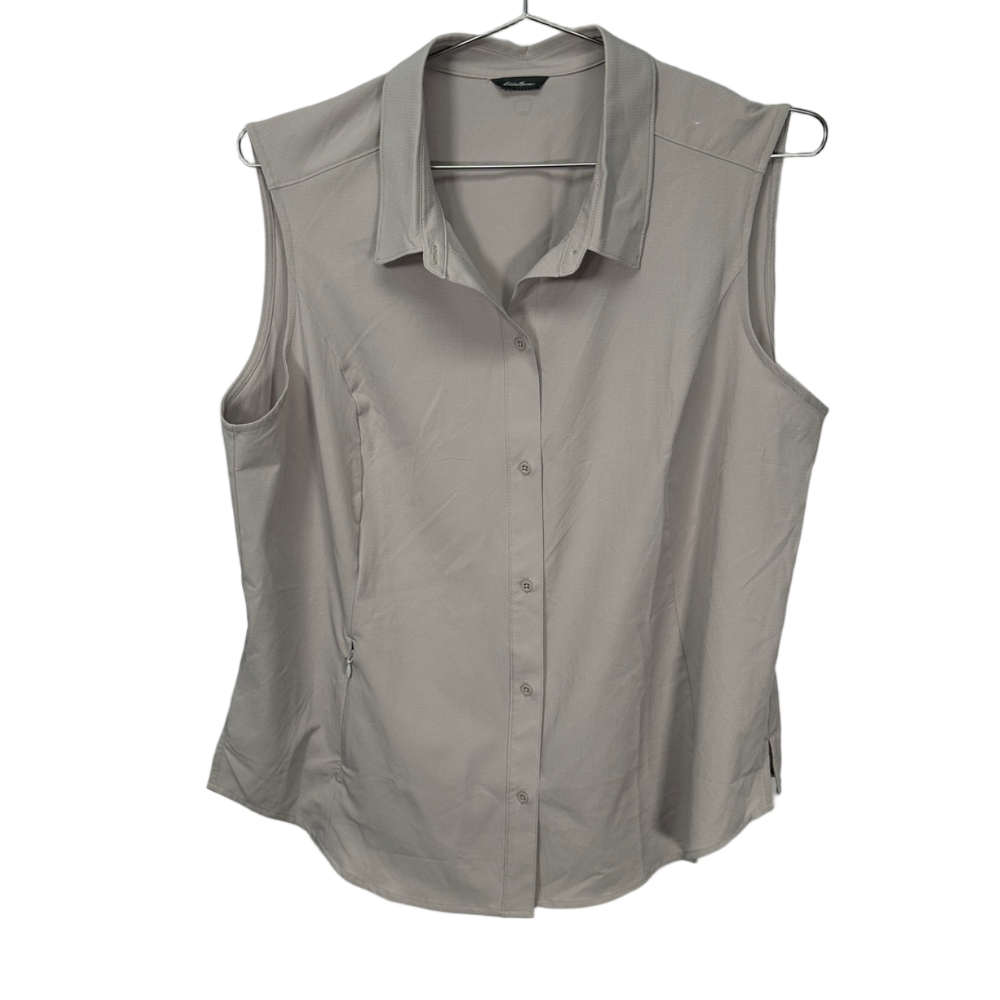 Eddie Bauer Grey Beige Sleeveless Button‎ Up XL